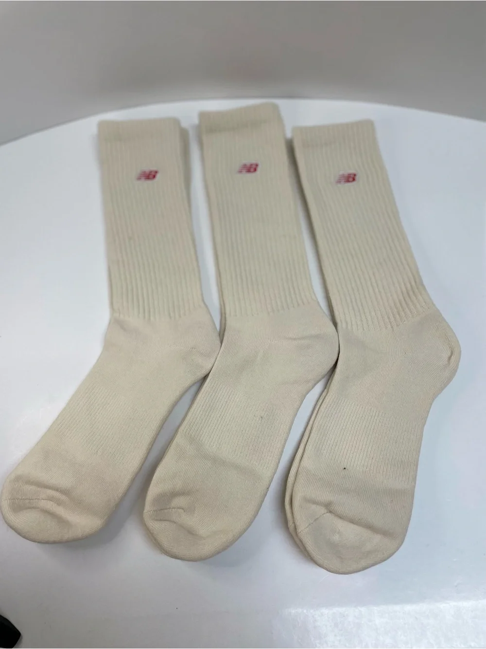 New Balance Cream Unisex Crew Socks with Red Logo - 3 Pack